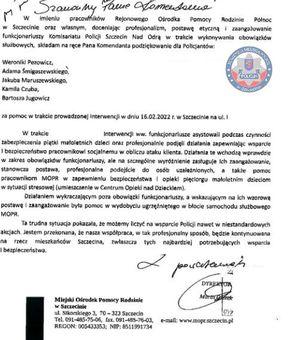 Do szczecińskiej komendy wpłynęły podziękowania dla policjantów z Komisariatu Szczecin – Nad Odrą